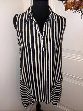 Cato Black and White Vertical Stripe Sleeveless Camisole